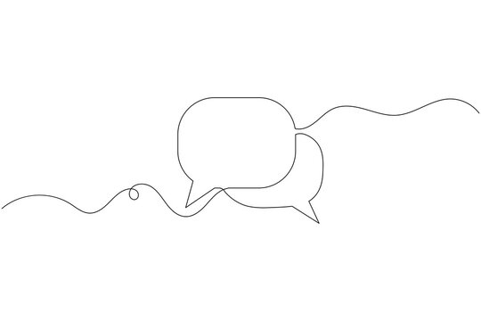 Minimalist one line drawing of overlapping speech bubbles for chat and social interaction