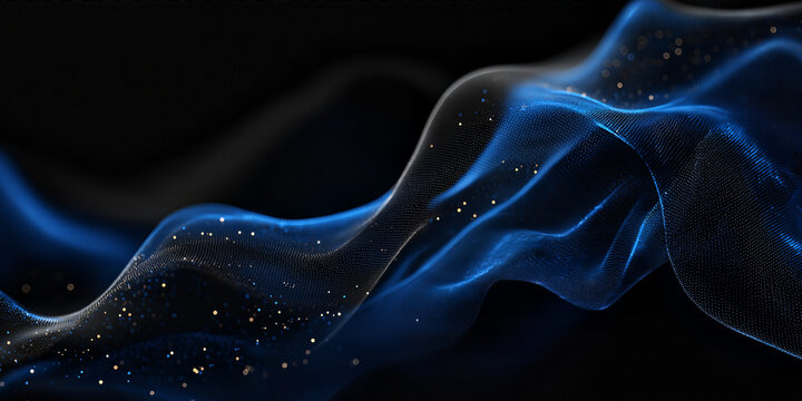 Wide abstract 3D particle landscape visualizing digital data flow. Designed as a website hero or banner background for modern technology and SaaS projects. - Powered by Adobe