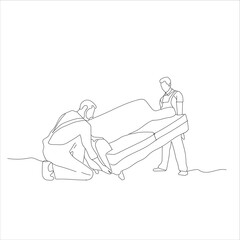 two men lifting a chair. line art