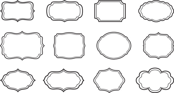 Decorative Outline Label Frame Set. Vintage Border Shapes Collection.