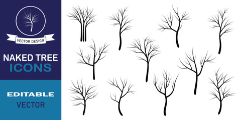 Doodle sketch style of Naked trees hand drawn illustration. Minimalist flat bare tree vector style Halloween spooky designs for fall season and horror themes. Vector illustration.