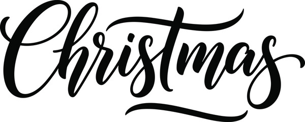Elegant Christmas calligraphy in bold black cursive script with flourishes on white background for festive holiday typography design © Sahed