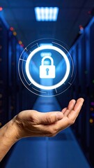 Hand Protecting Digital Data Lock in Server Room