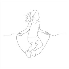 little children playing jump rope. line art