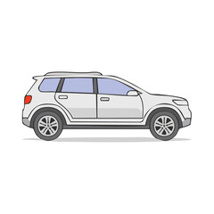 Naklejka premium Illustration of white sport utility vehicle with black outline and shadow