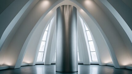 Fototapeta premium Modern Architectural Interior Design with Arched Ceiling and Central Column.