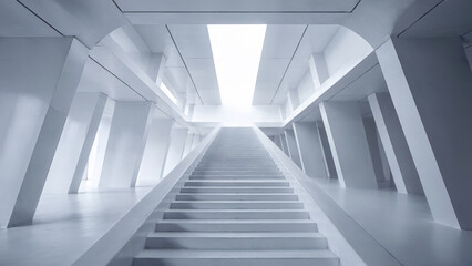 Fototapeta premium Modern white staircase with bright lighting and minimalist architecture