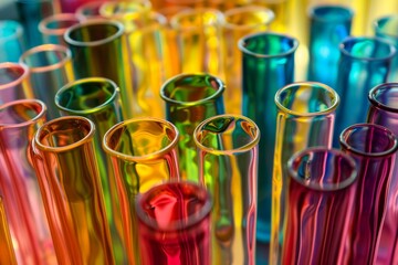 Vibrant test tubes symbolize scientific exploration, chemical analysis, and laboratory experiments