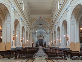 CAVA DE TIRRENI, ITALY - OCTOBER 7, 2025: The nave of Cathedral - Cattedrale di Santa Maria della Visitazione