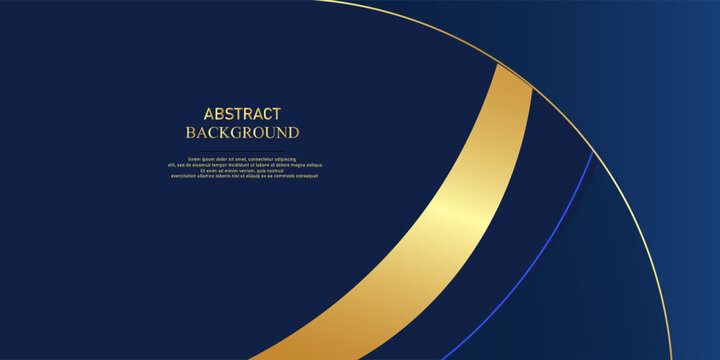 Elegant navy blue background with curved golden ribbon accents. Luxurious and modern abstract design perfect for invitations, certificates, business cards, and premium branding.