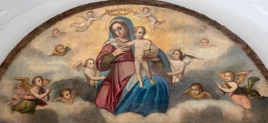 Wandcirkels plexiglas Jezus Christus POSITANO, ITALY - OCTOBER 7, 2025: The painting of Madonna in the church  Chiesa di Maria Santissima del Rosario by unknown abroque artist.  © Renáta Sedmáková