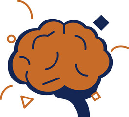 Abstract illustration of a brain with surrounding geometric shapes and lines representing thought processes or creativity