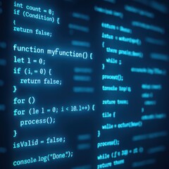 Fototapeta premium Abstract glowing code display visualizes software development and programming language concepts