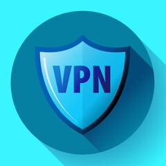 Internet security VPN concept icon with shield symbol, illustrating protected network access, encryption, and safe private browsing in a flat vector style