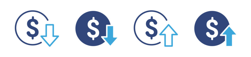 Price Up and Down Icon Set, Cost Fluctuation, Pricing Strategy and Financial Trend Concept Icons, Vector Illustration