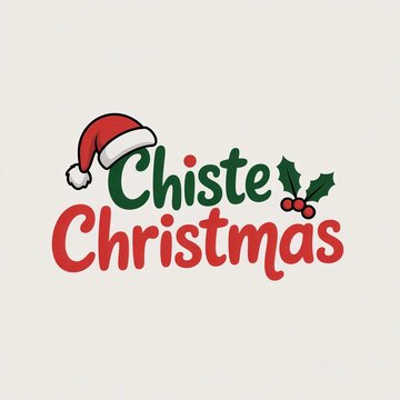 &ldquo;Chiste Christmas Festive Typography with Santa Hat and Holly Leaves&rdquo;