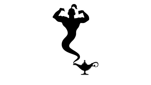 bodybuilder genie symbol, black isolated silhouette