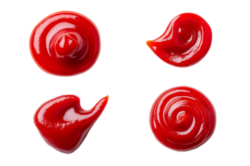 Four red ketchup swirls on background isolated on a transparent background tomato ketchup