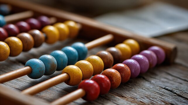 Colorful Wooden Abacus on Rustic Table for Traditional Accounting