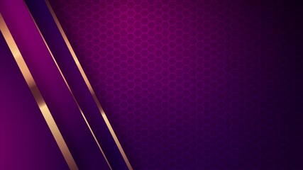 Luxury purple abstract hexagon background with gold diagonal stripes, modern geometric animation ideal for corporate promos, tech presentations, branding intros, and premium digital visuals. - Powered by Adobe