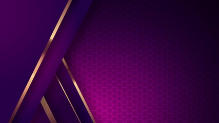 Luxury purple abstract hexagon background with gold diagonal stripes, modern geometric animation ideal for corporate promos, tech presentations, branding intros, and premium digital visuals.
