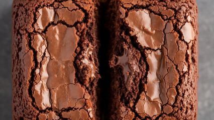 Chocolate cake with cracked surface cut in half