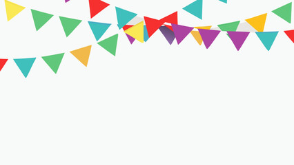 Colorful party flags and bunting decoration displayed against a plain white background