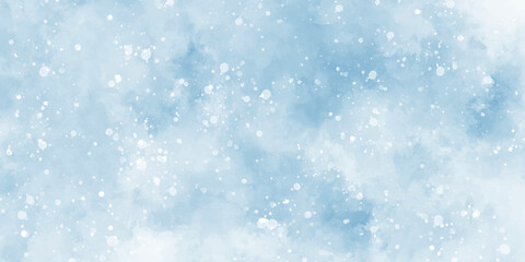 Fototapeta premium Abstract blue sky watercolor background. light blue bokeh glitter background on blurred texture. watercolor stain with hand paint pattern on blue splash with canvas. beautiful blue sky with cloud.
