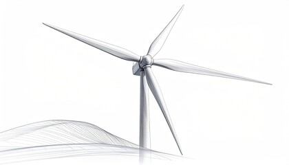 Clean, diagrammatic rendering of a wind turbine, capturing renewable energy