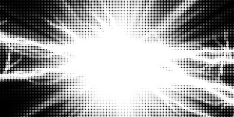 Halftone dots lightning explosion pop art comic background. Vector Illustration