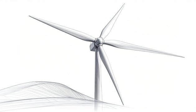 Clean, diagrammatic rendering of a wind turbine, capturing renewable energy