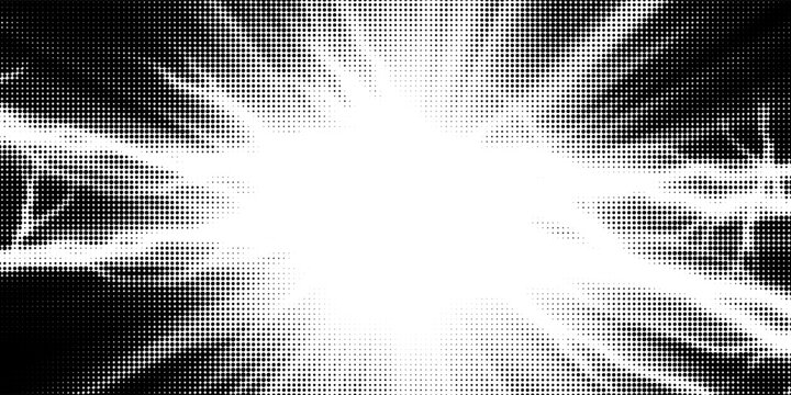Halftone dots lightning explosion pop art comic background. Vector Illustration