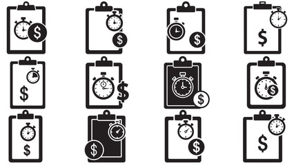 Minimal Clipboard with Stopwatch and Dollar for Timed Billing Hourly Invoicing and Time Tracking