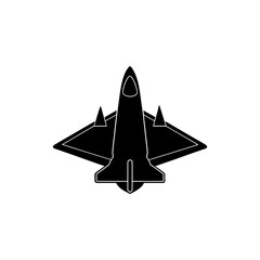Silhouette of a futuristic fighter jet up on transparent background