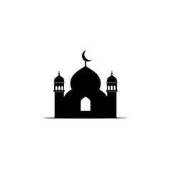 Silhouette of a mosque with a crescent moon on transparent background
