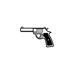 Illustration of a classic revolver pistol on transparent background silhouette