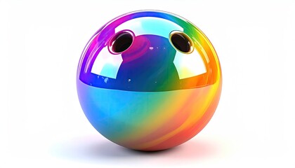 A shiny, rainbow-colored sphere with two holes, on a white background