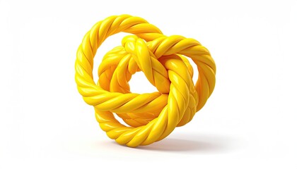A brightly-colored, twisted knot against a plain white background