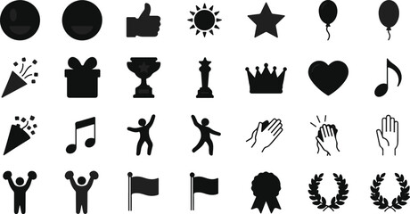 Obraz premium Collection of Black Vector Success, Celebration, and Achievement Icons Set