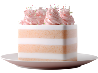 Elegant slice of birthday cake with cream layers, isolated on transparent background. Sweet dessert element for celebrations, invitations, and food designs.
