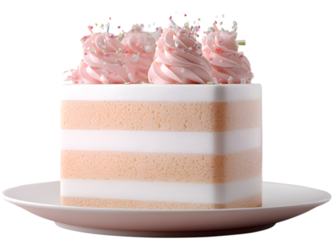 Elegant slice of birthday cake with cream layers, isolated on transparent background. Sweet dessert element for celebrations, invitations, and food designs. - Powered by Adobe