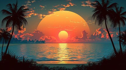 Calm Island Evening Landscape with Dramatic Sky and Exotic Atmosphere