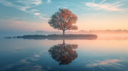 Meditative Nature Landscape with Forest Ambience Over Smooth Water Scene