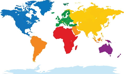 Obraz premium Colorful World Map Vector Illustration with Distinctly Colored Continents Isolated on White Background