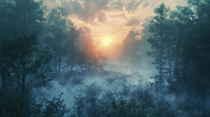 Cinematic Nature Scenery Showing Thick Morning Mist in a Quiet Wilderness