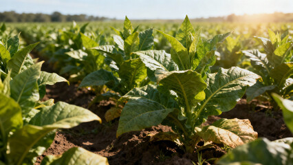 Mature tobacco plants growing in sun-drenched field. gardening catalogs, home-decor guides, designed for home decor and floral branding, celebrates nature.