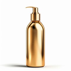 Fototapeta premium Golden cosmetic bottle dispenser pump is standing on a white background