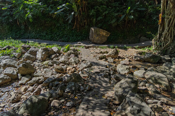 Obraz premium rocky path through jungle, khao yai, thailand — natural trail amid boulders