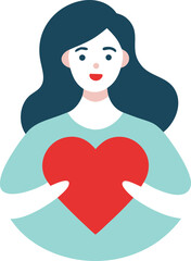 Woman holding red heart illustration