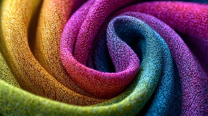 Vibrant Rainbow Fabric Swirl - A Colorful Textile Texture in a Circular Pattern.